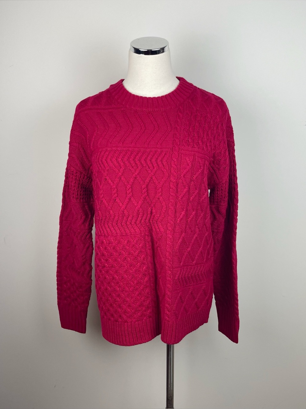 Time and Tru Solid Red Cable Knit Long Sleeve Sweater Women Medium